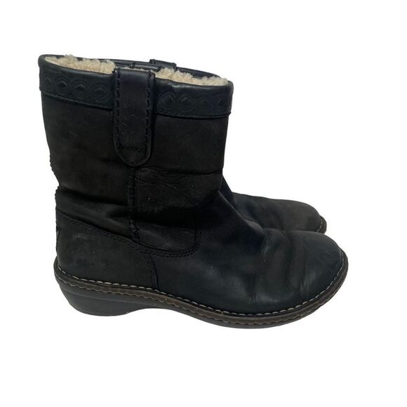 Ugg Swell Black Ankle Leather & Lambskin Winter Boots - Picture 1 of 7